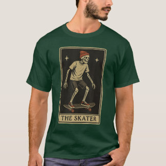 THE SKATER Tarot d Skeleton Punk Rock Skateboardin T-Shirt