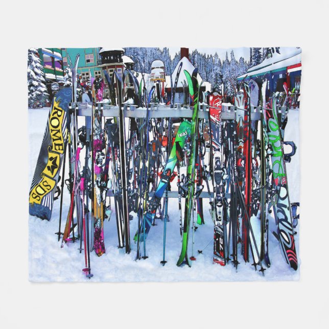 The Ski Party - Skis and Poles Fleecedecke (Vorderseite (Horizontal))