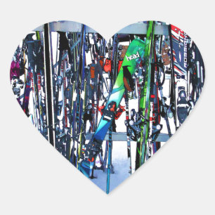 The Ski Party - Skis and Poles Herz-Aufkleber