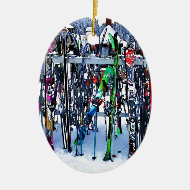 The Ski Party - Skis and Poles Keramik Ornament (Vorne)
