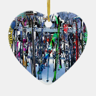 The Ski Party - Skis and Poles Keramik Ornament