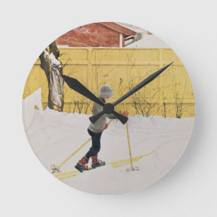 The Skier, c.1909 Runde Wanduhr