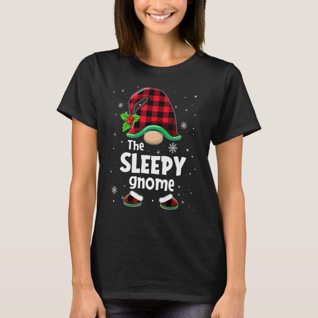 The Sleepy Gnome Buffalo Plaid Christmas Matching  T-Shirt (Vorderseite)
