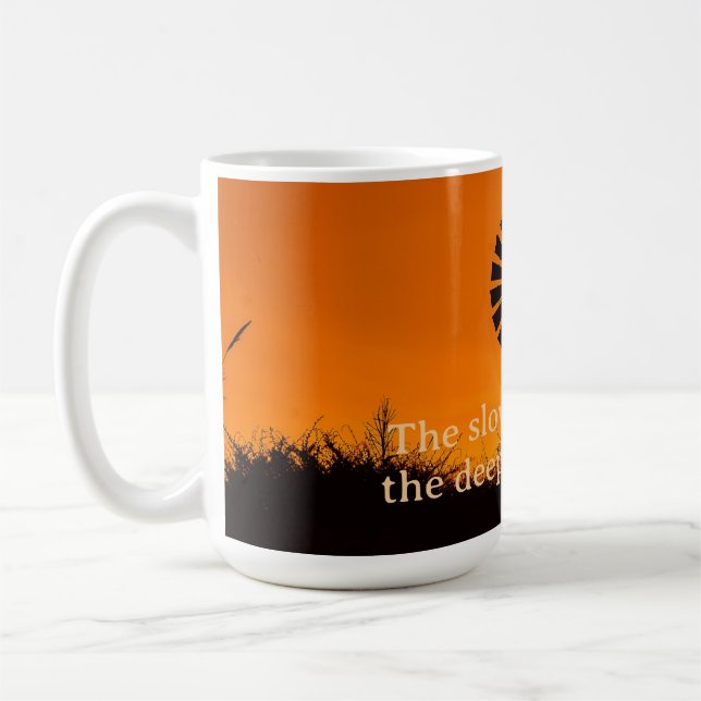 The Slower the Pace, Farm Windmill Sunset Kaffeetasse (Links)