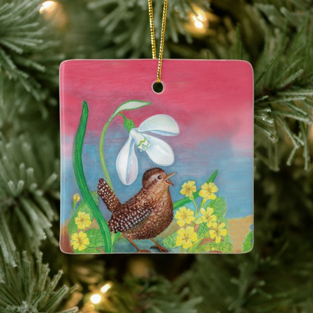 The snowdrop and the wren spring illustration  keramikornament (Baum)