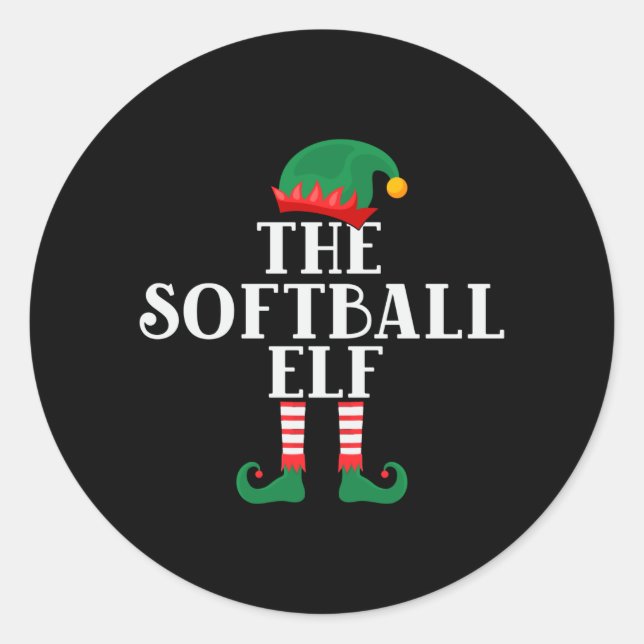 The Softball Elf Funny Christmas Runder Aufkleber (Vorderseite)