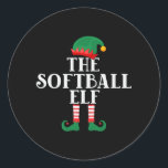 The Softball Elf Funny Christmas Runder Aufkleber<br><div class="desc">Funny design with an elf costume the the caption "The Softball Elf". Funny family matching design for your Christmas holidays. Great Xmas gift for the whole family</div>