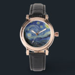 The Starry Night (Vincent van Gogh) (berühmte Kuns Armbanduhr<br><div class="desc">Dieses Design zeigt ein berühmtes Gemälde des niederländischen postimpressionistischen Malers Vincent van Gogh (1853-1890). Es zeigt den Blick aus dem nach Osten gerichteten Fenster seines Asylzimmers in Saint-Rémy-de-Provence, kurz vor dem Sonnenaufgang; van Gogh fügte der Szene auch ein imaginäres Dorf hinzu. "The Starry Night" ist eines der bekanntesten Gemälde in...</div>