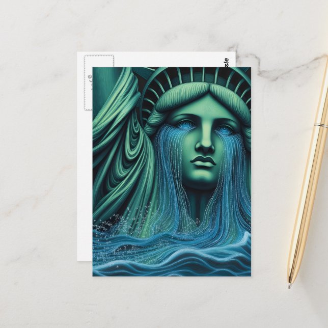 The Statue of Liberty Cries Surreal Art Postkarte (Vorderseite/Rückseite Beispiel)