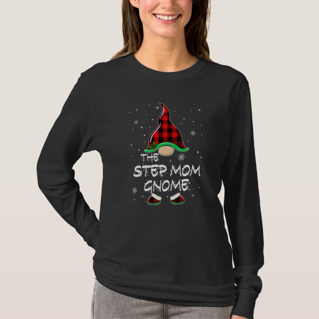 The Step Mom Gnome Red Buffalo Plaid Christmas Paj T-Shirt (Vorderseite)