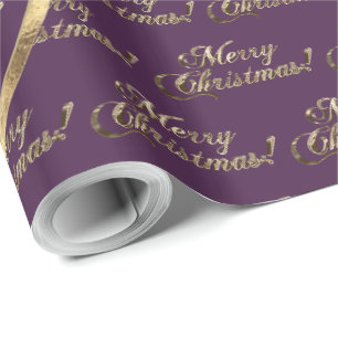 The Stephens Family Lila Imitats Gold Foil Script Geschenkpapier