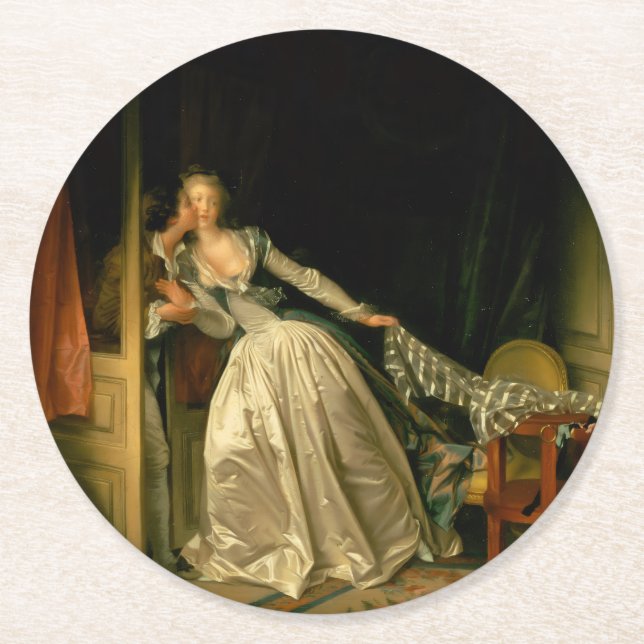 The Stolen Kiss Fragonard Runder Pappuntersetzer (Vorderseite)
