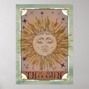 The Sun Vintag Tarot Card Celestial Art Poster