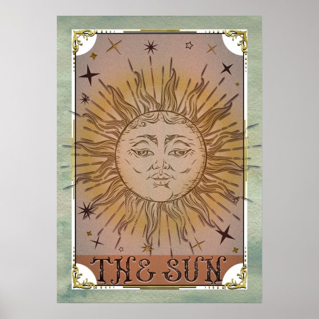 The Sun Vintag Tarot Card Celestial Art Poster (Vorne)