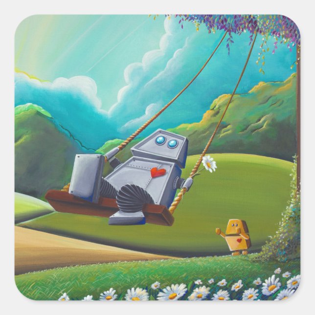 The Swing - Frolcking-Roboter Quadratischer Aufkleber (Vorderseite)