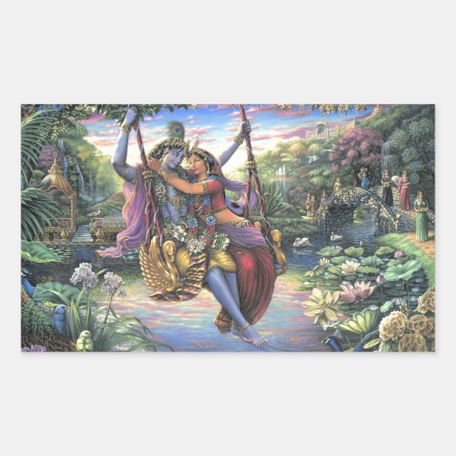 The Swing Pastime - Radha und Krishna Rechteckiger Aufkleber (Vorderseite)