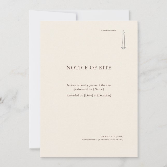 The Taper Flame- Religious Rite Notice Invitation Einladung (Vorderseite)