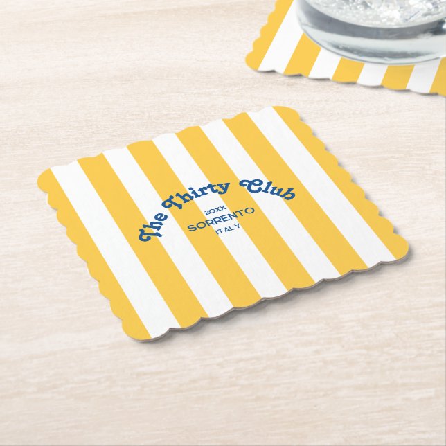 The Thirty Club Yellow Beach Stripe 30th Birthday Untersetzer (angewinkelt)