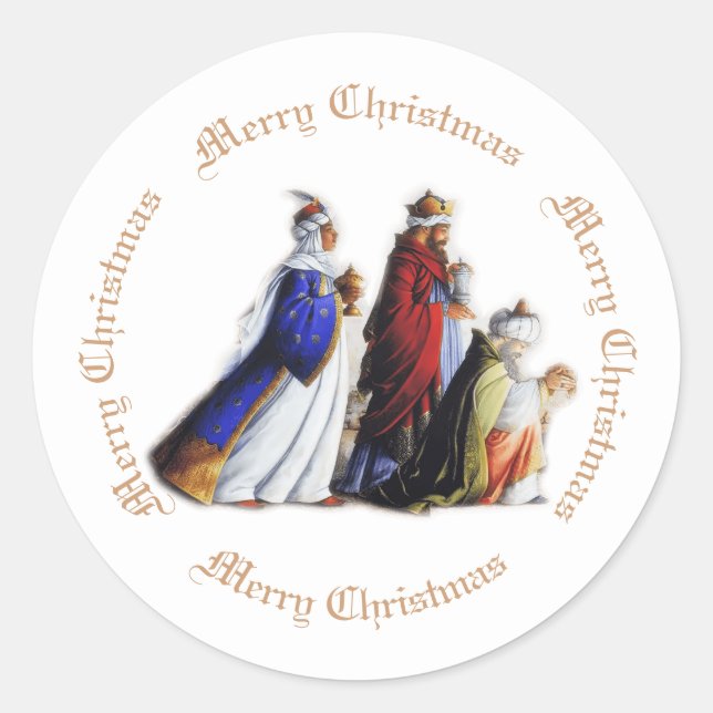 The Three Magi Bearing Geschenke & Weihnachtsgrüße Runder Aufkleber (Vorderseite)