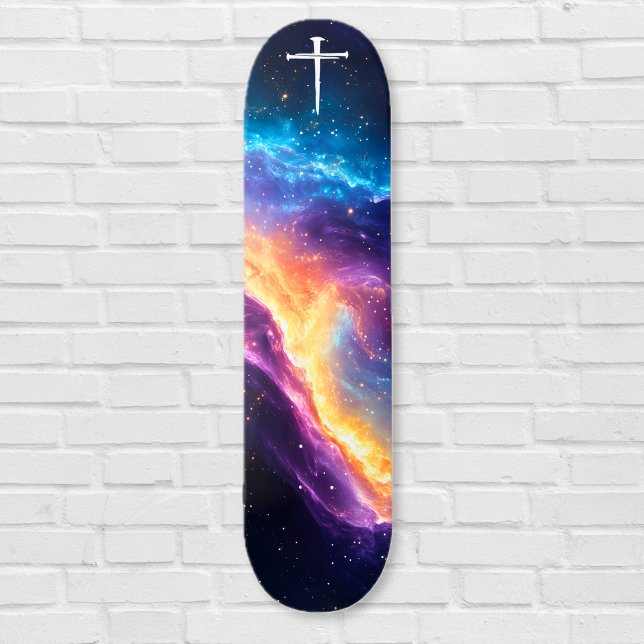 The Three Nails Cross Purple Galaxy Christian Skateboard (The Three Nails Cross Purple Galaxy Christian Skateboard)