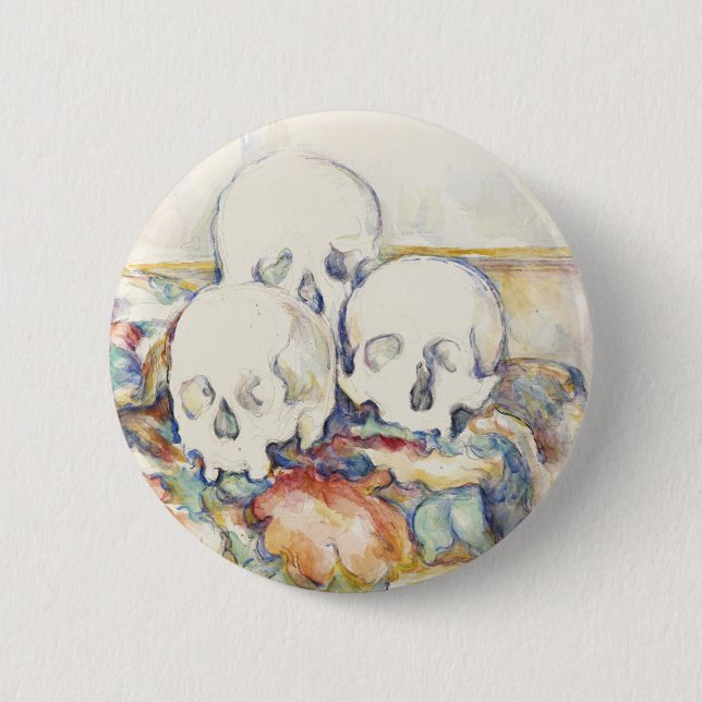 The Three Skulls von Paul Cézanne Classic Malerei Button (Vorderseite)
