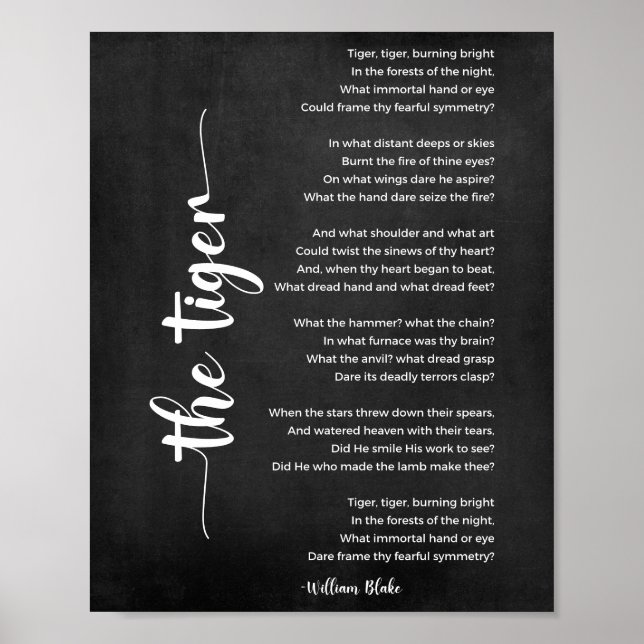 The Tiger Gedicht von William Blake Black and Whit Poster (Vorne)