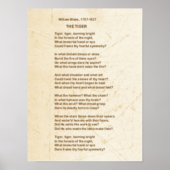 THE TIGER Poem by William Blake Poster (Vorne)