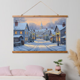 The Town In Winter Wandteppich Mit Holzrahmen