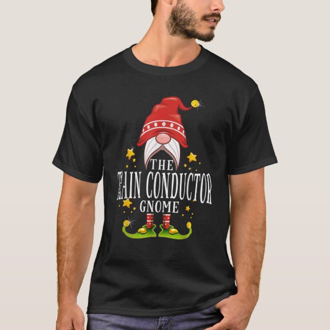 The Train Conductor Gnome Christmas Matching  T-Shirt (Vorderseite)