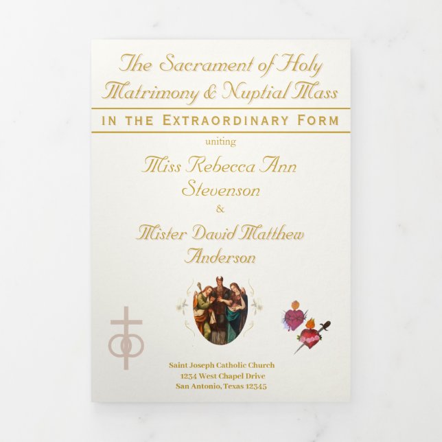 The Two Hearts Catholic Wedding Dreifach-gefaltete Programmkarte (Cover)