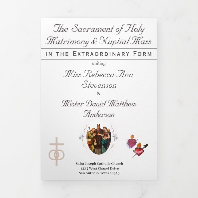 The Two Hearts Catholic Wedding Dreifach-gefaltete Programmkarte (Cover)