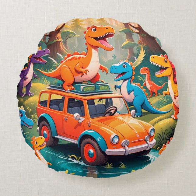 The Velociraptors Family Vacation  Rundes Kissen (Vorderseite)