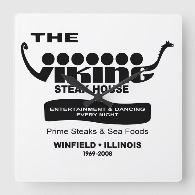 The Viking Steak House, Winfield, IL (1969-2008) Quadratische Wanduhr (Vorderseite)