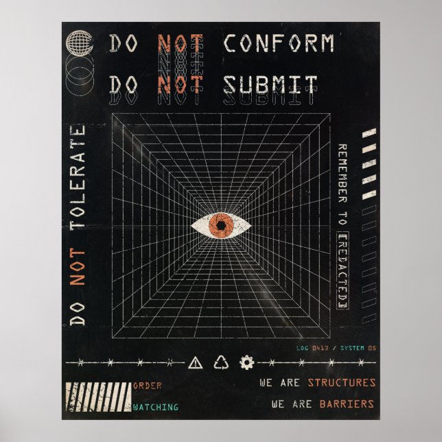 The Watcher - Techno-Brutalist Streetwear Design Poster (Vorne)