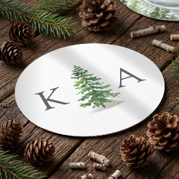 The Watercolor Pine Tree Forest Wedding Collection Runder Pappuntersetzer