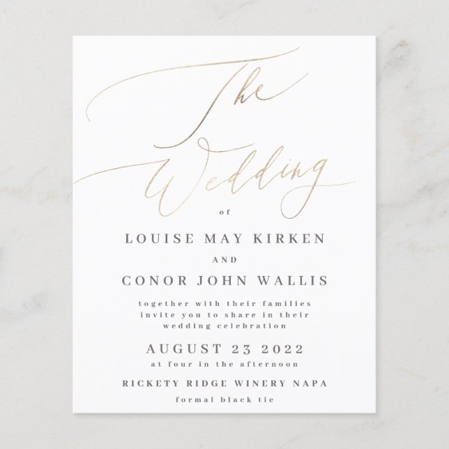 The Wedding Budget Yellow Foil Elegante Einladung Flyer (Vorne)