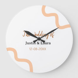The wedding of add bride groom name date peach große wanduhr