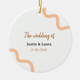 The wedding of add bride groom name date peach keramik ornament
