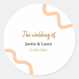 The wedding of add bride groom name date peach runder aufkleber