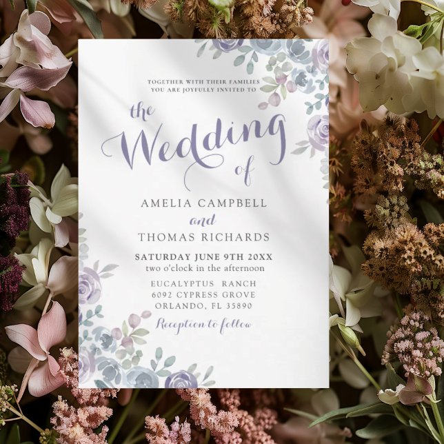 The Wedding Of Purple & Blue Floral Wedding Invita Einladung (Von Creator hochgeladen)