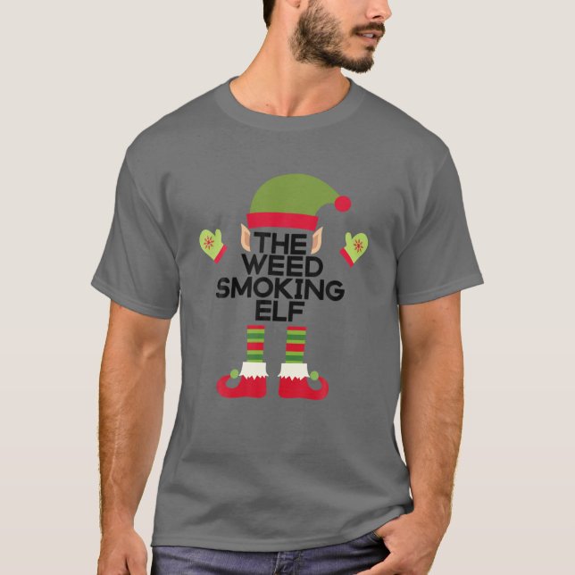The Weed Rrauking Elf Funny Edibles Weihnachts-Par T-Shirt (Vorderseite)