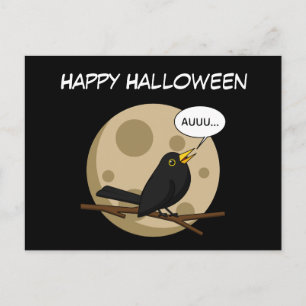 The Werebird - Blackbird Howling at the Moon Comic Postkarte