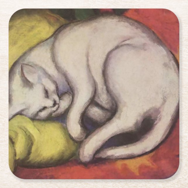 "The White Cat" von Franz Marc Rechteckiger Pappuntersetzer (Vorderseite)