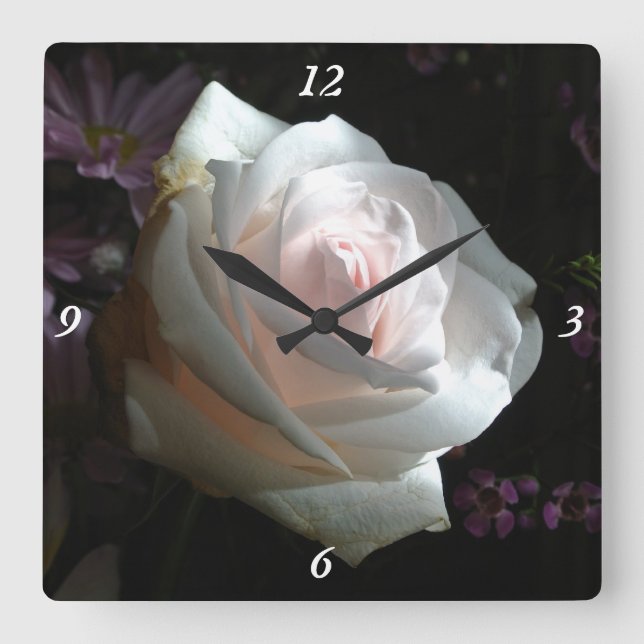 The White Rose - Quadratische Wanduhr (Vorderseite)