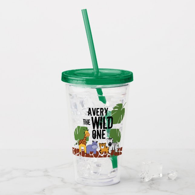"The Wild One" Personalisiert Safari Animal Tumble Acryltrinkbecher (Vorderseite Ice)