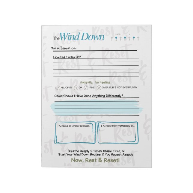 The WIND DOWN – 5-Minute Evening Journal Notepad Notizblock (Rotiert)