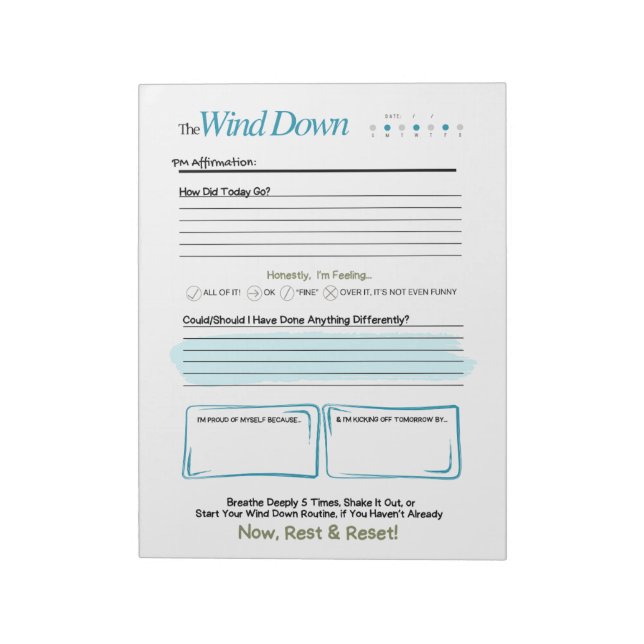 The WIND DOWN – 5-Minute Evening Journal Notepad Notizblock (Rotiert)