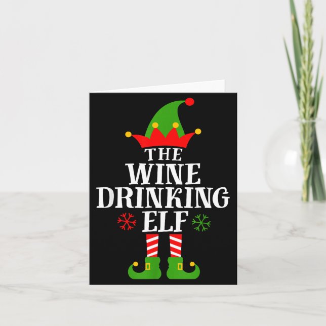 The Wine Drinking Elf Funny Matching Family Christ Karte (Vorderseite)