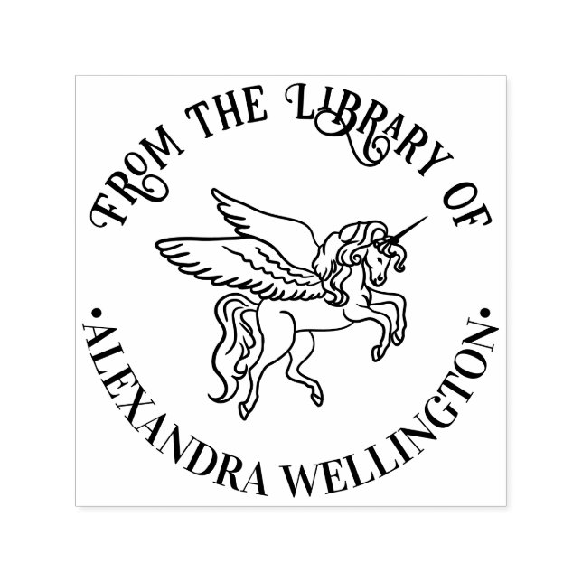 The Winged Unicorn Line Art Round Library Name Permastempel (Design)