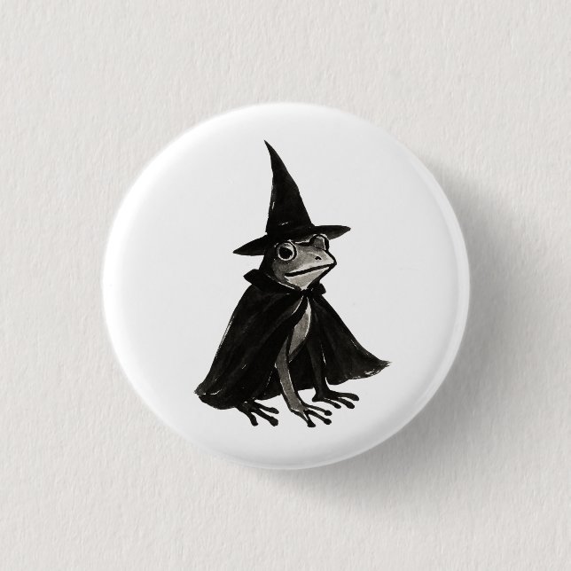 The Witch Frog – Ink Brush Halloween Design on Button (Vorderseite)
